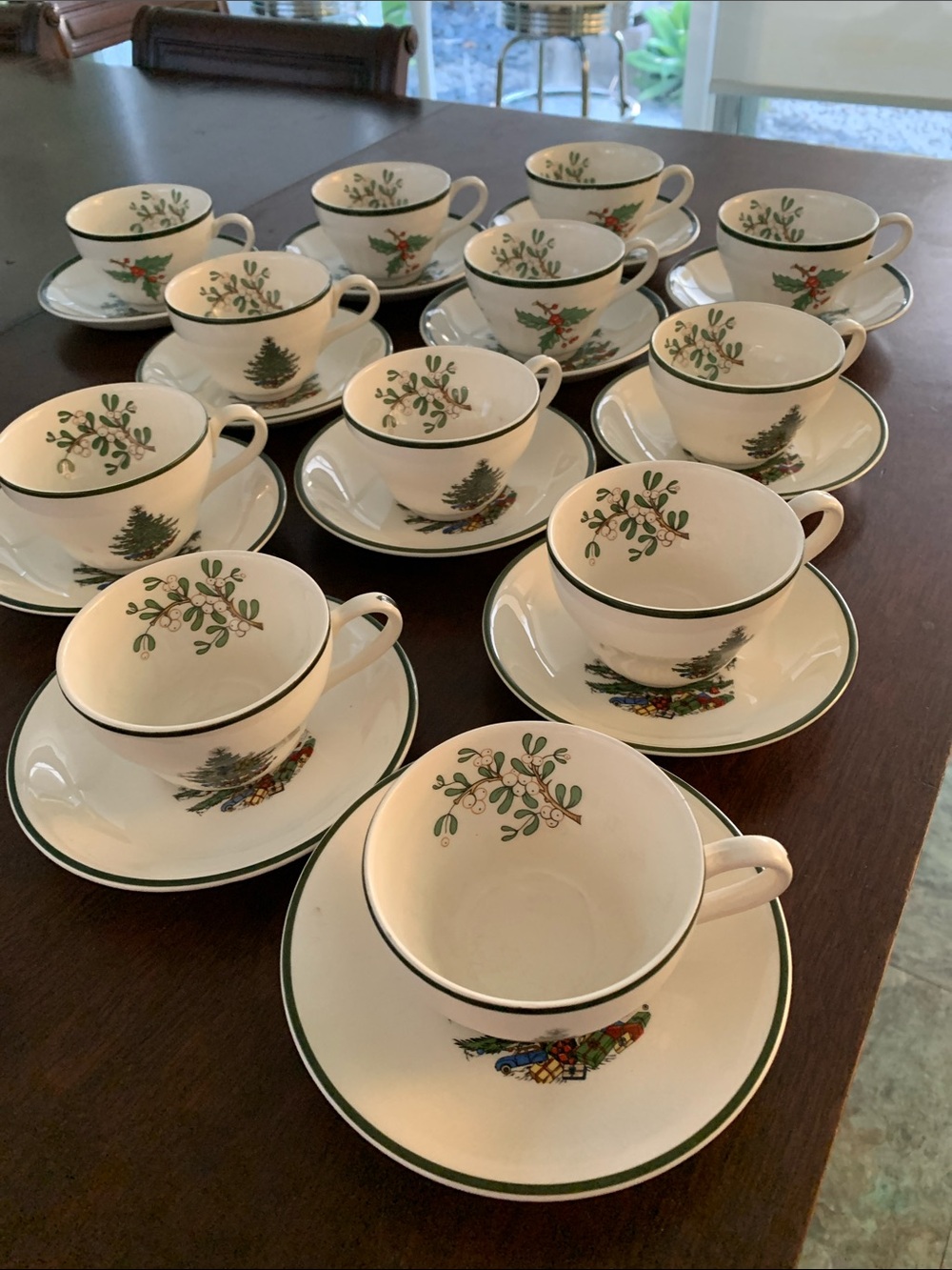 Cuthbertson Christmas Tree Teacup and Saucer Set - White with Green Trim -12